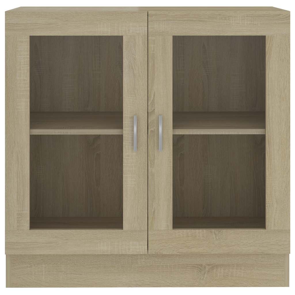 Szafka z witryną dąb Sonoma 82,5 x 30,5 x 80 cm materiał drewnopochodny ze szklanymi drzwiami do salonu, gabinetu, biura, segregatora i dekoracji