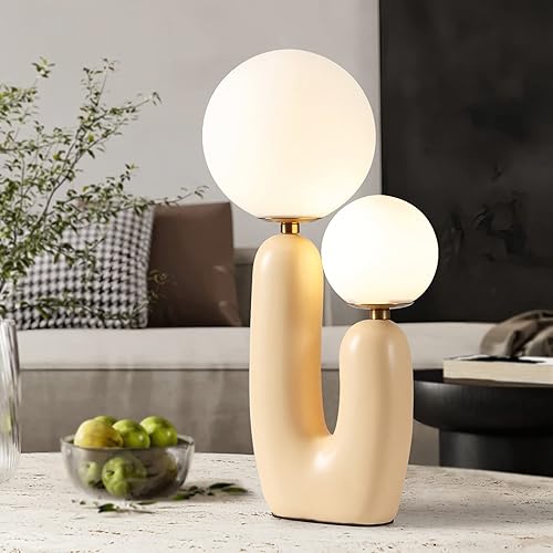 Miniatura 2 de Moderna lámpara de mesa de resina con 2 luces de cristal blanco para mesita de noche, arte de luz, cuerpo creativo de lámpara de resina con pantalla