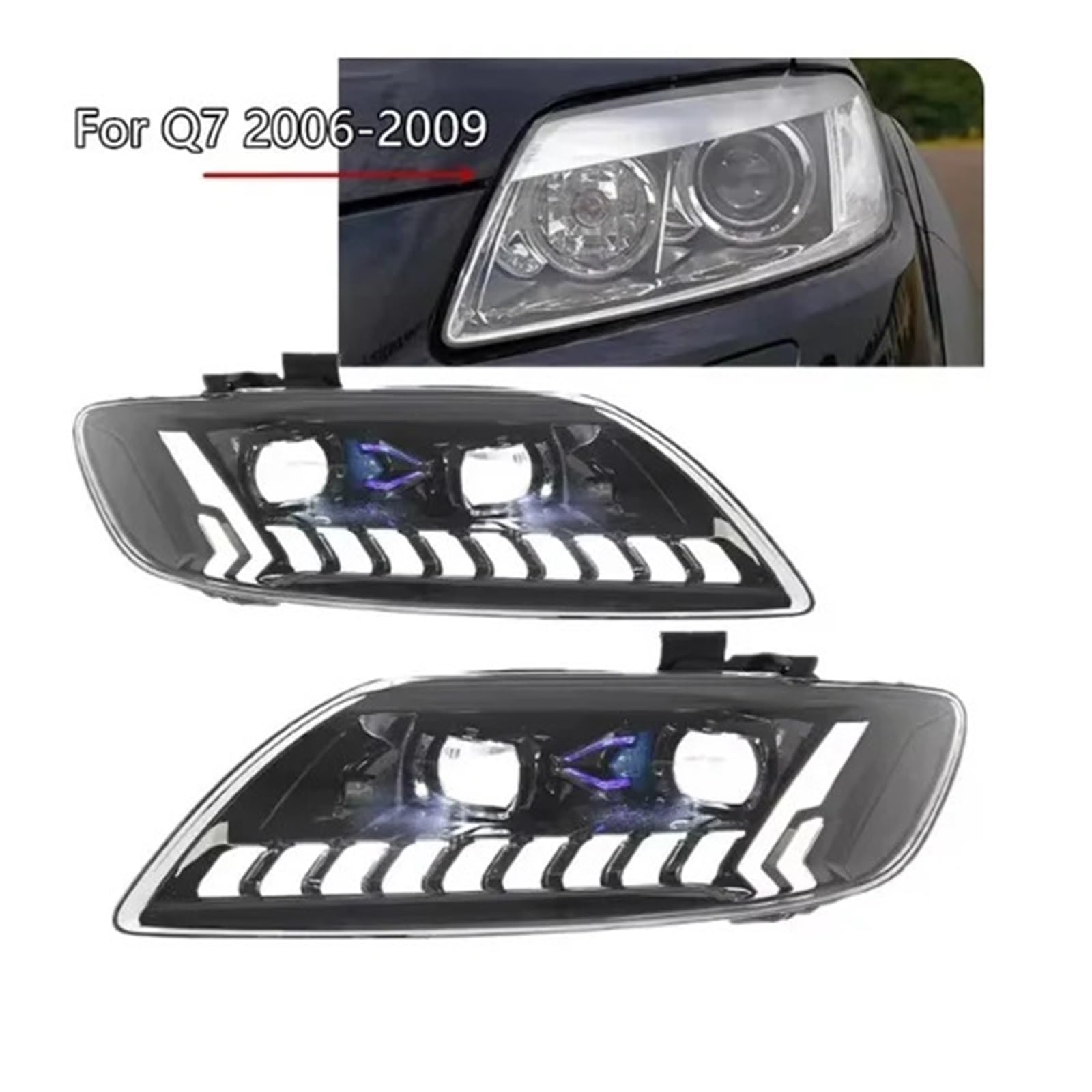 Bamxseuf LED Headlight Assembly Replacement – DRL Turn Signal Lights 2PCs, Compatible With Audi Q7 LED Headlight, Anti-Fog Waterproof Front Light Kit 2006-2009 Models