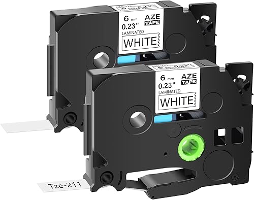 Cinta de etiquetas compatible con Brother - Paquete de 2 piezas P Touch de repuesto para Brother TZe-211 TZe211 TZ211 AZE laminada, negro sobre