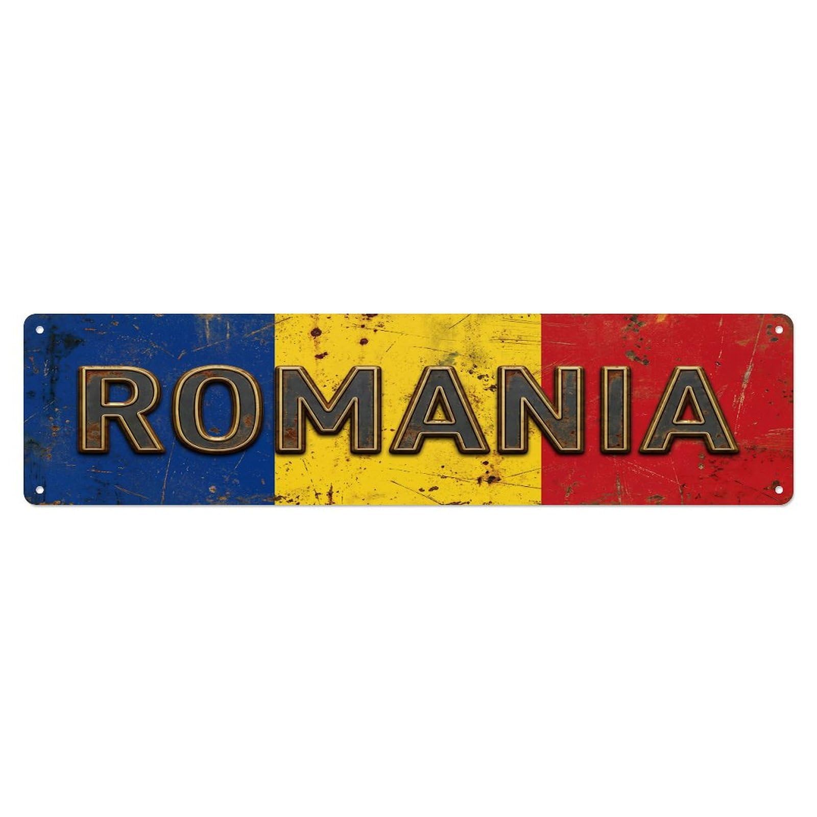 Vintage Romania Flag Pattern Metal Tin Sign
