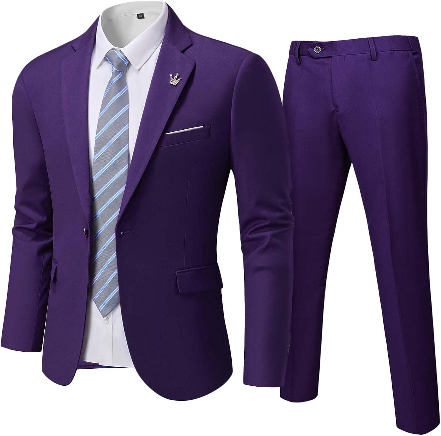 MY'S Men's 2 Piece Slim Fit Suit, One Button Jacket Pants Set with Tie