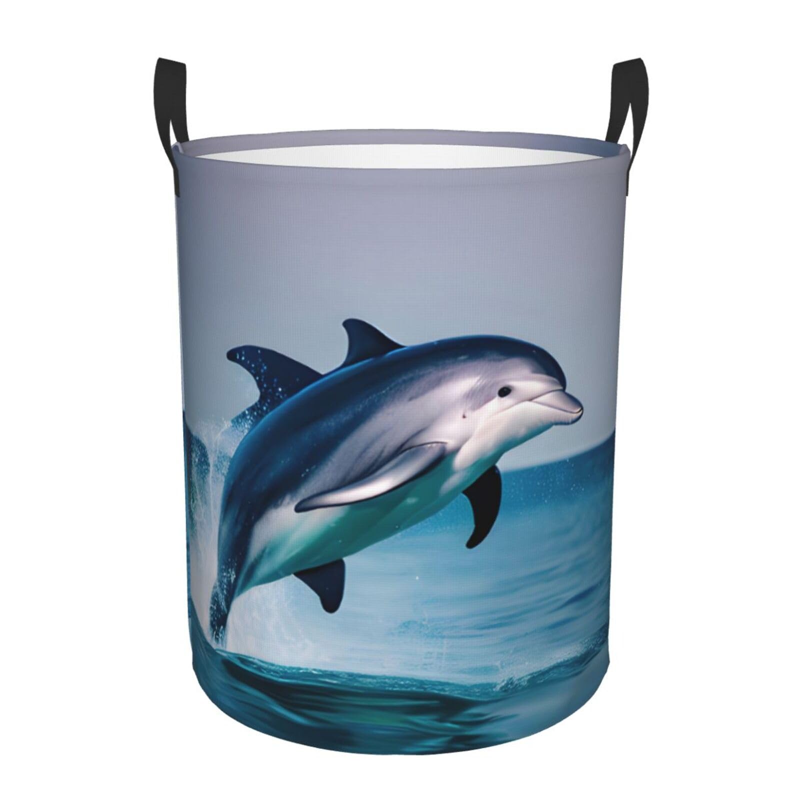 M Collapsible Round cute Dolphin Print Laundry Hamper