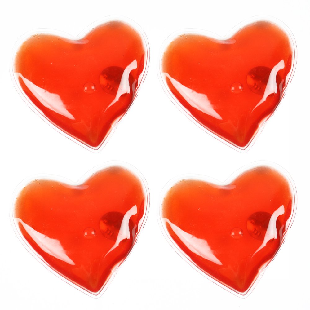 eBuyGB Pack of 4 Instant Heating Gel Hand Warmers - Reusable Heat Pack (Red Heart)