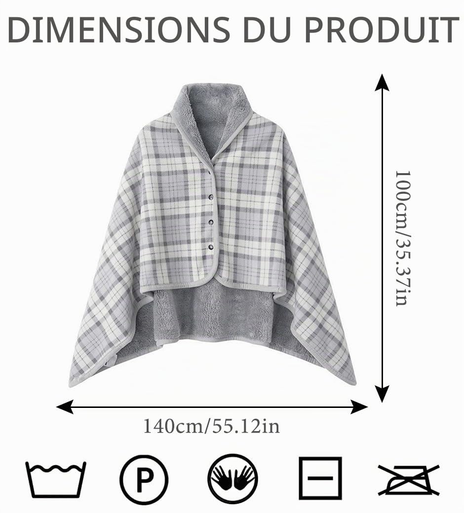 Femme Poncho Polaire Plaid Châle Polaire Cape Chaud d'hiver avec Boutons Couverture à Carreaux Poncho Châle Femme Écharpe Cape Épaissie Elégant Chaud Hiver Grand Taille Foulard