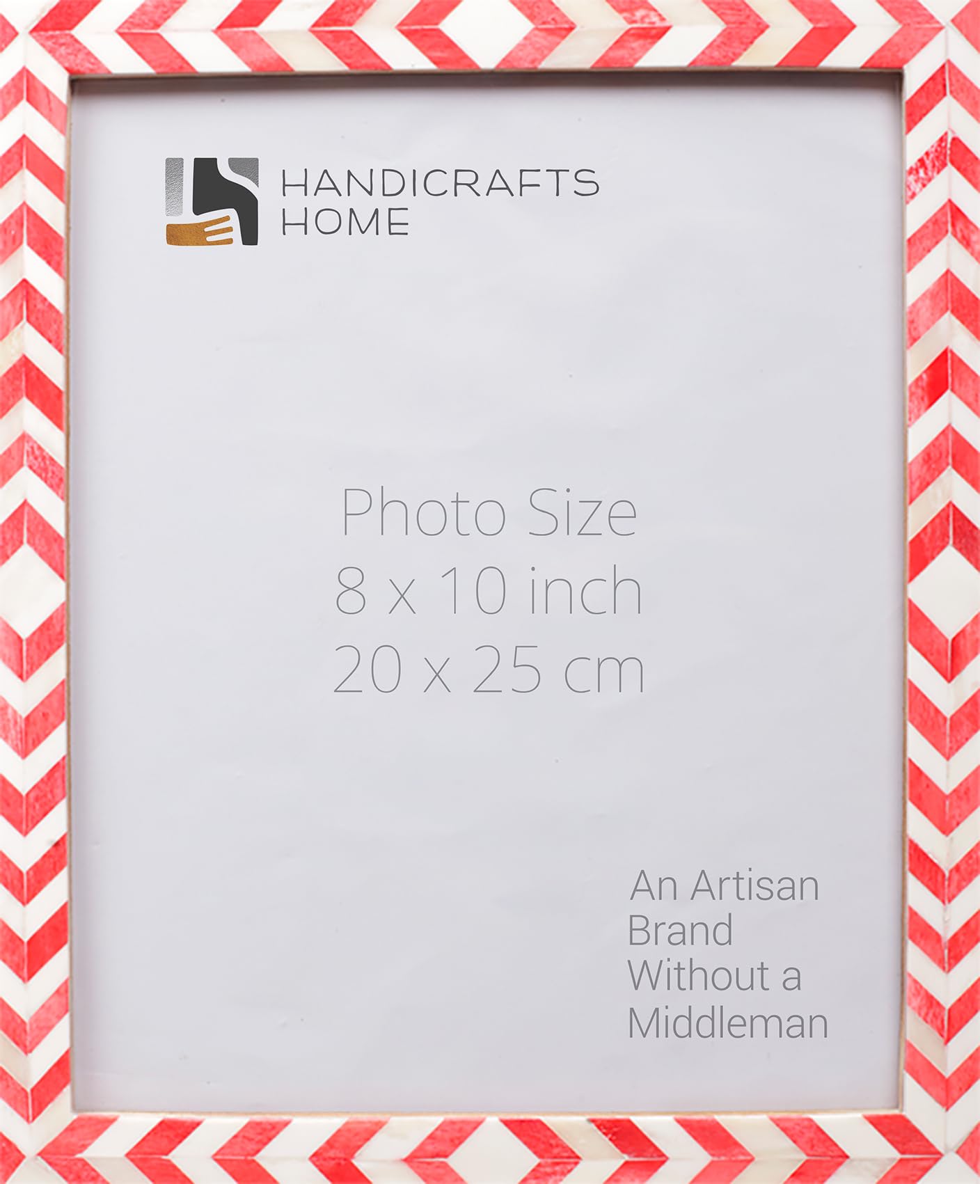 Handicrafts Home Red Picture Frame, Handmade Bone inlay 8x10 Frame for Living Room, Bedroom, Office, Desk, Shelf & Gallery Wall, Boho & Coastal Home Decor, Gallery Wall, Mosaic Chevron Collection