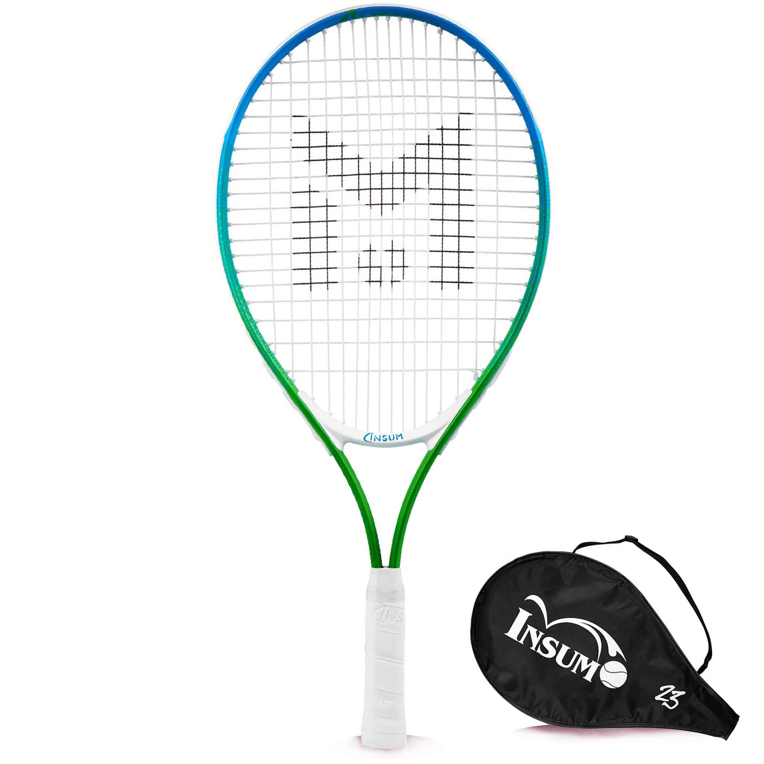 insum 23'' Junior Tennis Racket for Kids Aged 6-8 Y with Strap Bag Tennis Racquet (23inch-Blue-Green)
