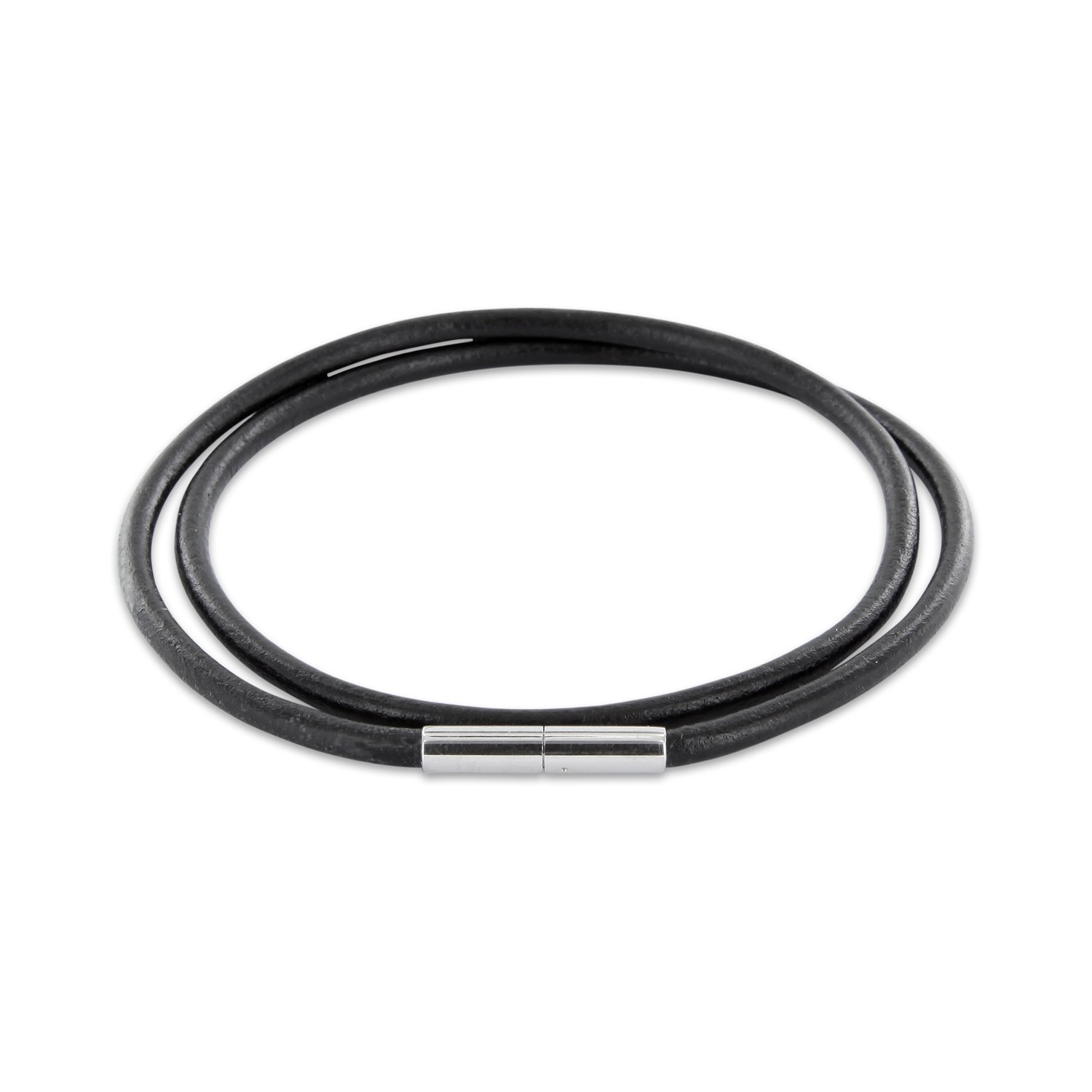 Auroris Chaîne en cuir véritable Noir Épaisseur 3 mm avec fermoir en acier inoxydable