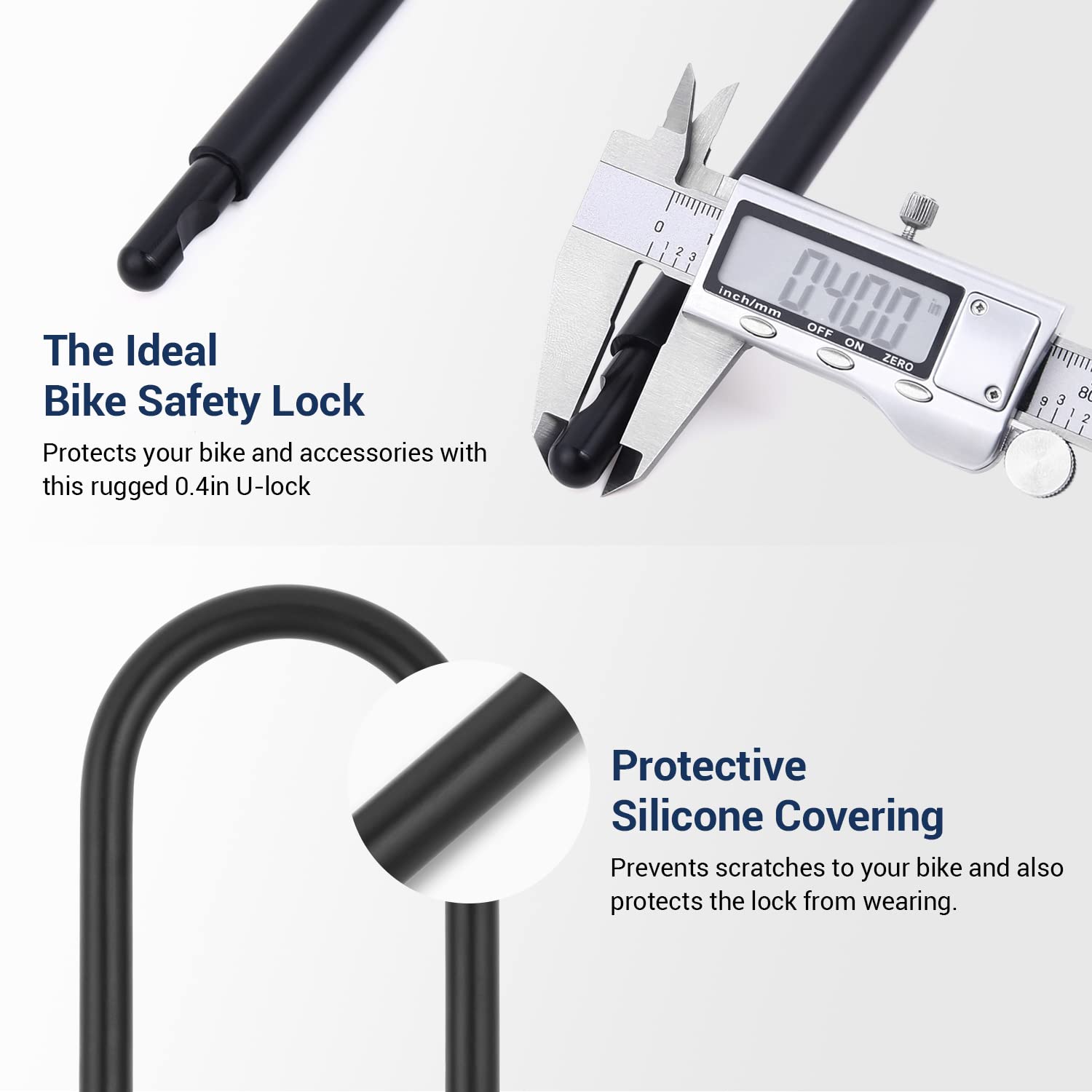 Antivol Vélo Sportneer U-Lock Lourd + Câble 5 Pieds - Clé, 17mm, Sécurité Renforcée - Noir