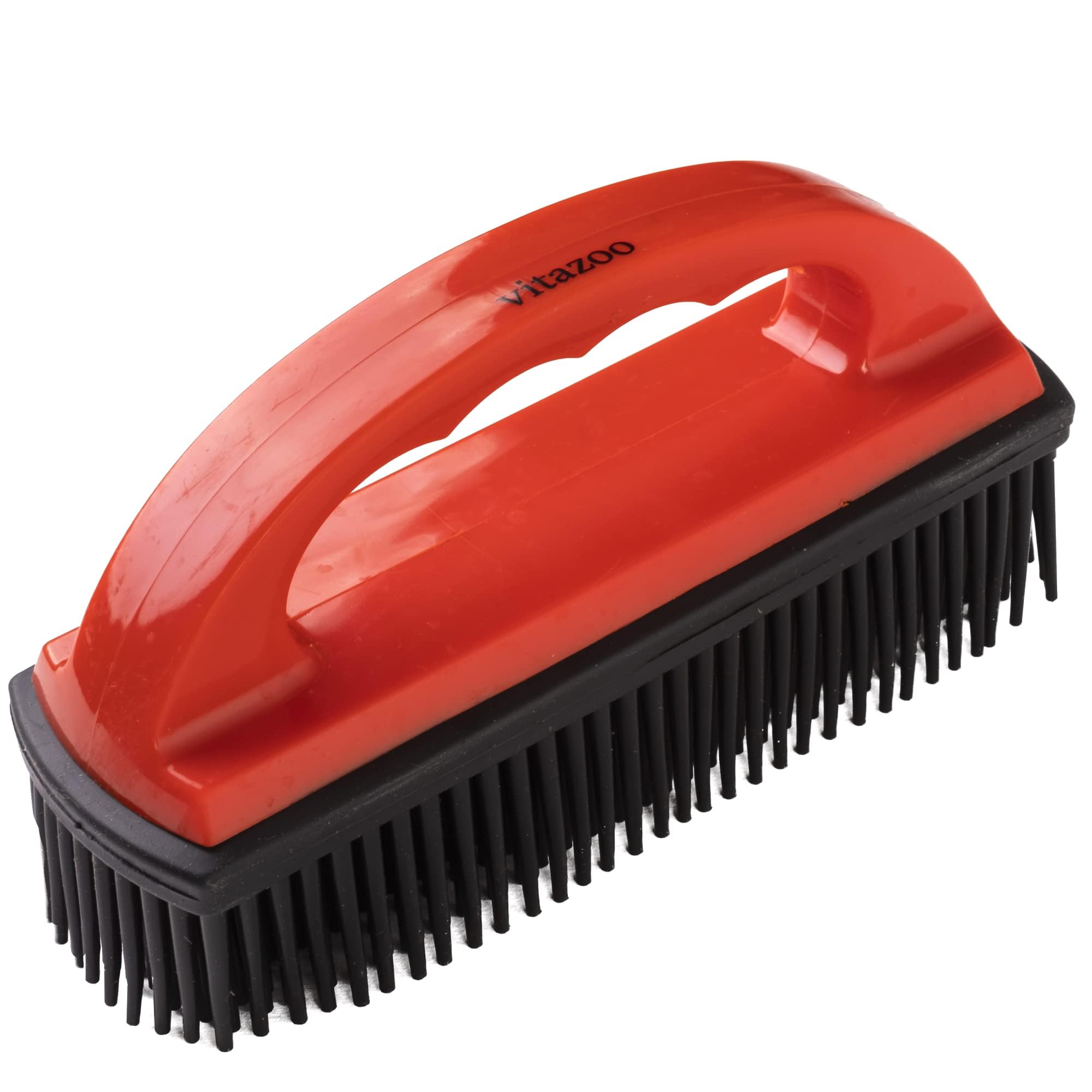 Pet Hair Remover Brush - Remove Cat and Dog Hair from Clothes Carpet Furniture Car - Rubber Cleaning Brush for Hairs on Carpets Stairs Sofa Vehicle Interior - Red