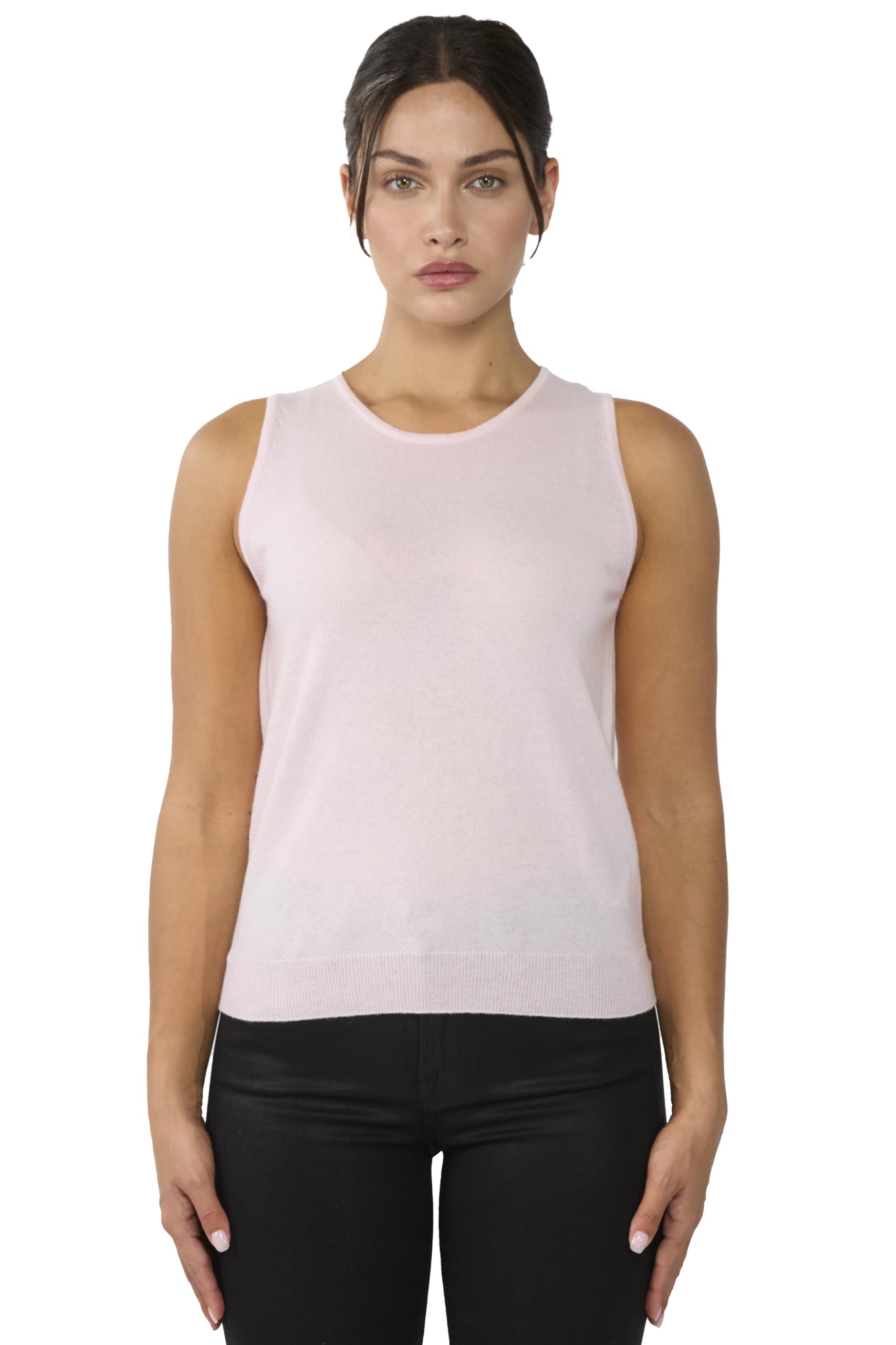 JENNIE LIU 100 Cashmere Tank Tops for Women Sleeveless Crewneck Sweater Vest