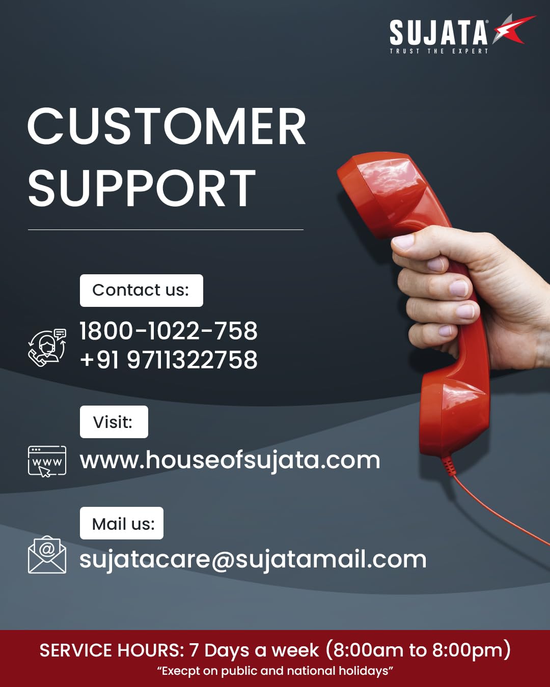 sujata customer care contact details in India