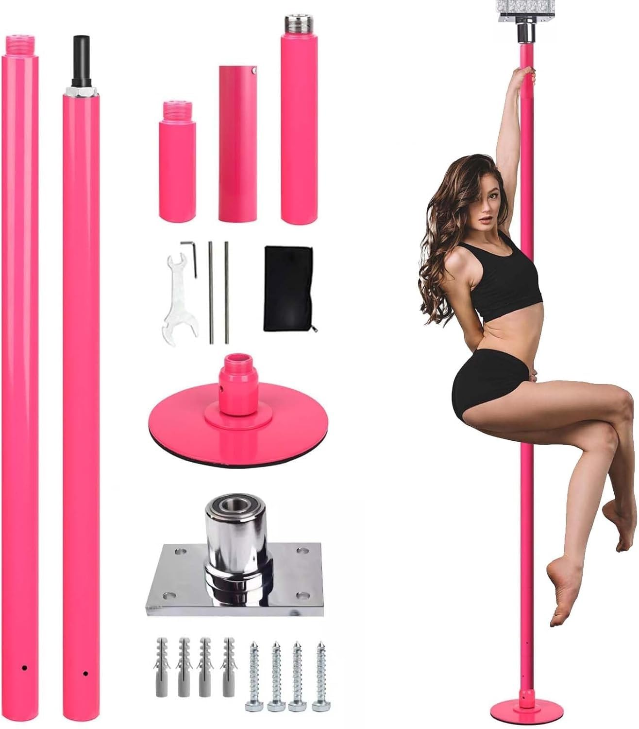 AYCDL Pole Dancing Pole for Home Dance Pole Permanently Fixed Stripper Pole, Gym/studio/bedroom/living room Dance Training Pole 45mm Spinning Dance Pole,Pink-3.7M-3.8M/12.2ft-12.5ft