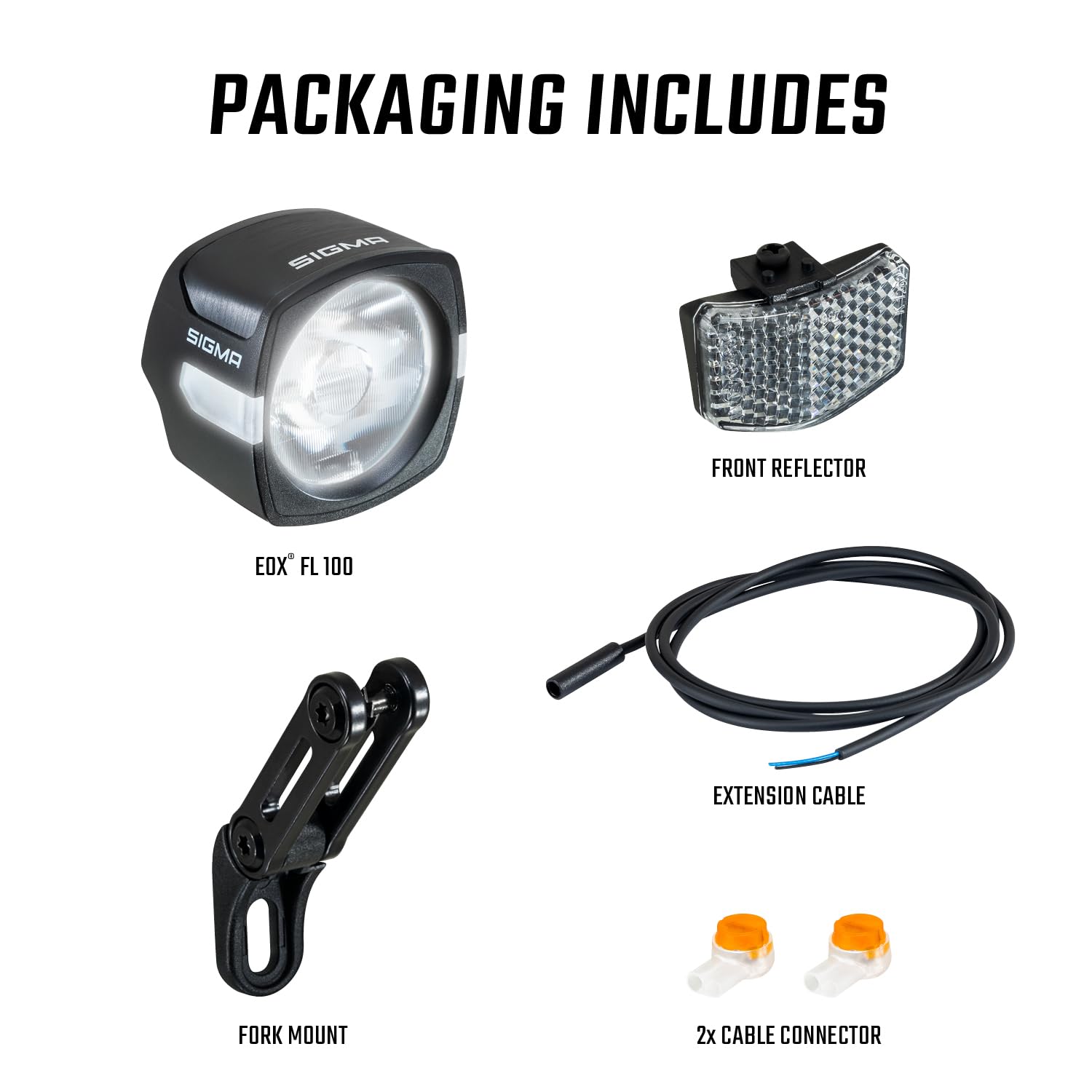SIGMA EOX FL 100 | Iluminación para e-Bikes | Luz Delantera para e-Bikes con 100 Lux y LED OSRAM | Instalación en Pocos Pasos | Visibilidad Lateral