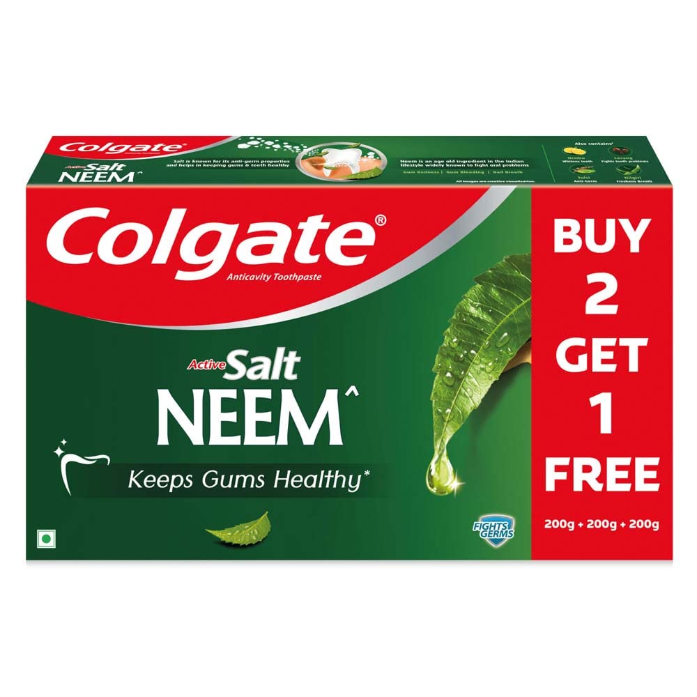 Active Salt Neem Toothpaste, Germ Fighting Toothpaste for Healthy, Tight Gums, 600g, Buy 2 Get 1