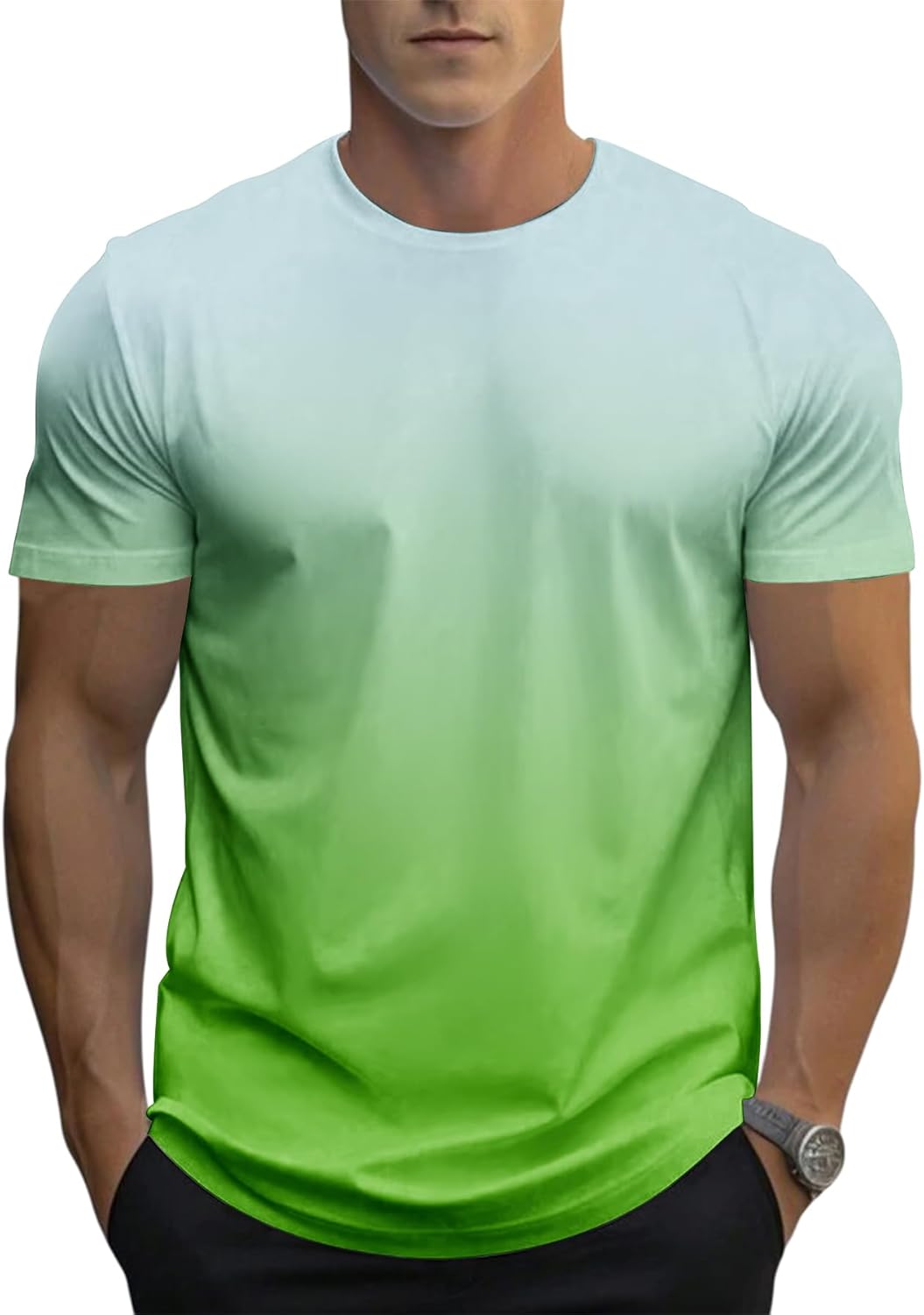 6 Pack Men's Gradient Color T-Shirt, Short Sleeve Crewneck, Summer Short Sleeved Round Neck Gradient T-Shirt