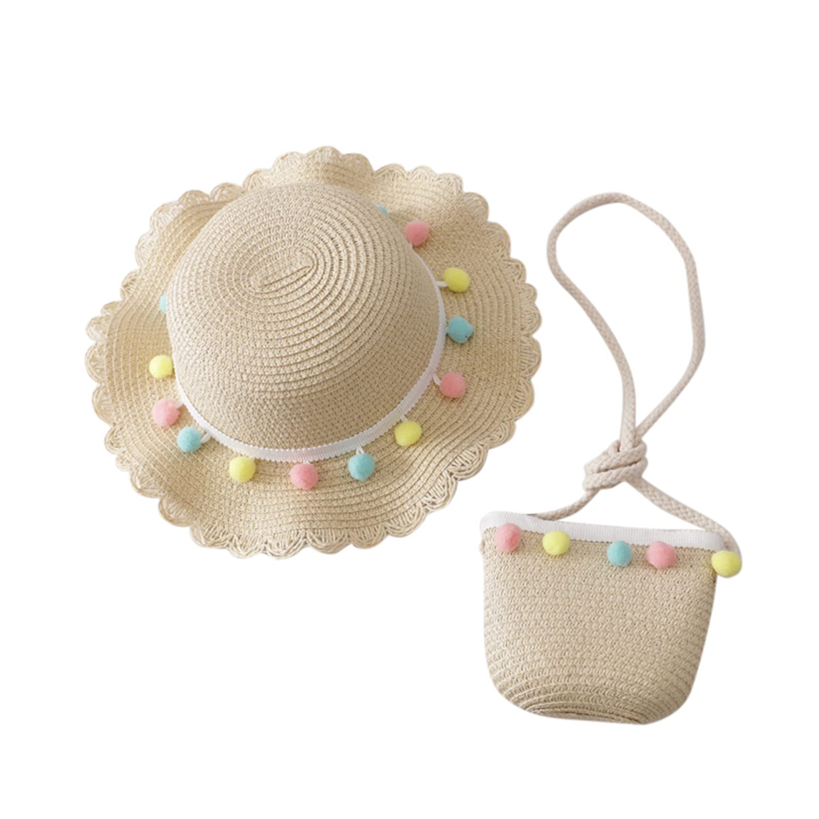 Generic Sombrero de protección solar de paja para niños, protector solar para verano + sombrero de playa, bolsa de paja para niñas, gorro de verano para niña, 2 años