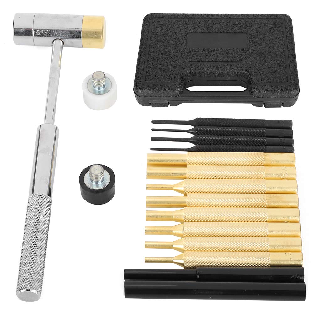 17Pcs Professional Punch Set Heavy Duty Mechanical Installation Round Punches Maintenance Tool Kit with Storage Box for DIY Home Workshop Carbon Steel Brass Plastic