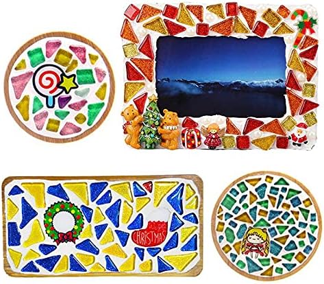 Miniatura 4 de Azulejos de mosaico de cristal irregulares de 17.64 oz de colores mixtos, pequeños mosaicos de bricolaje para niños, manualidades de cristal hechas