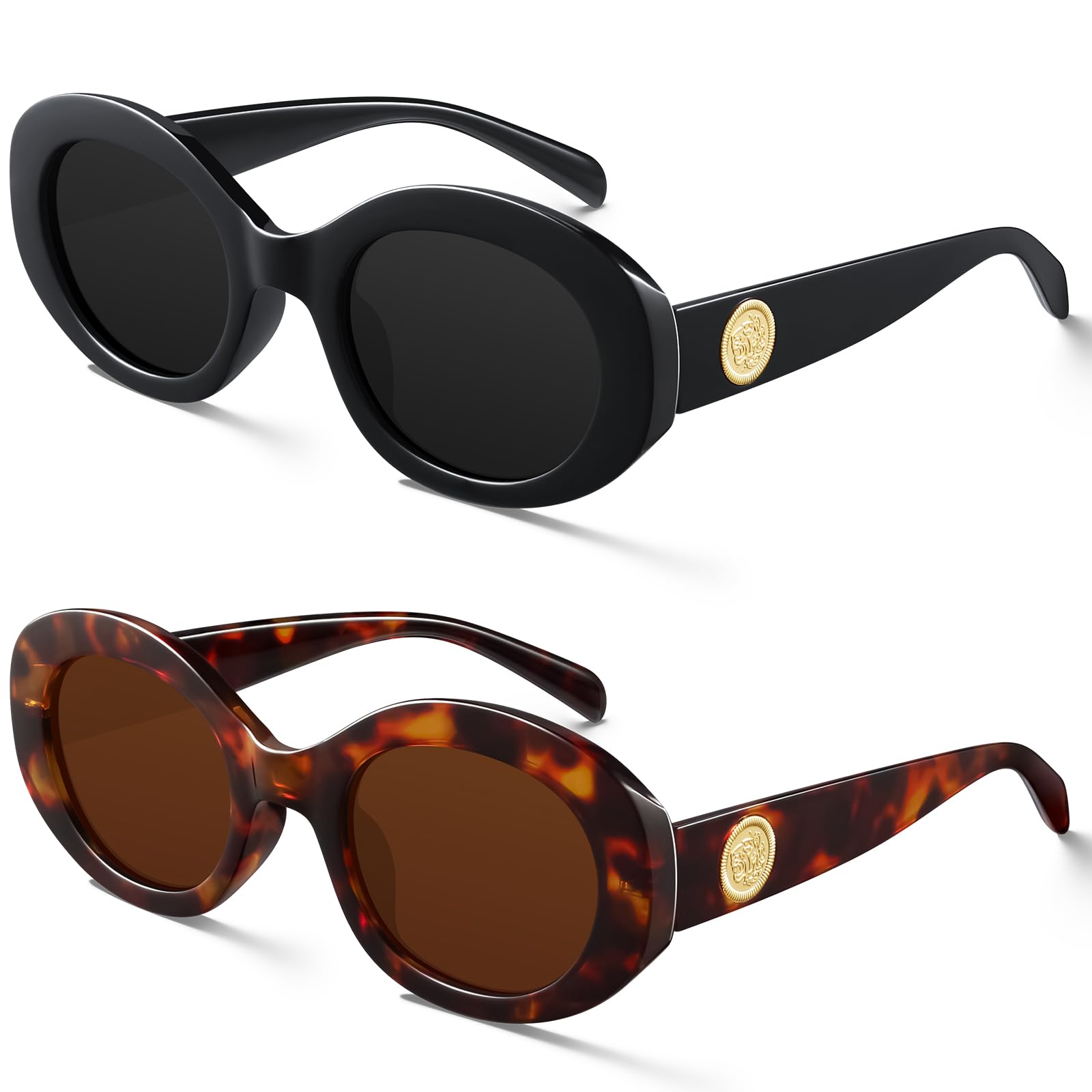 Retro Oval Sunglasses for Women 90s Round Y2k Trendy Sun Glasses Chunky Thick Frame UV Protection Shades-image-11