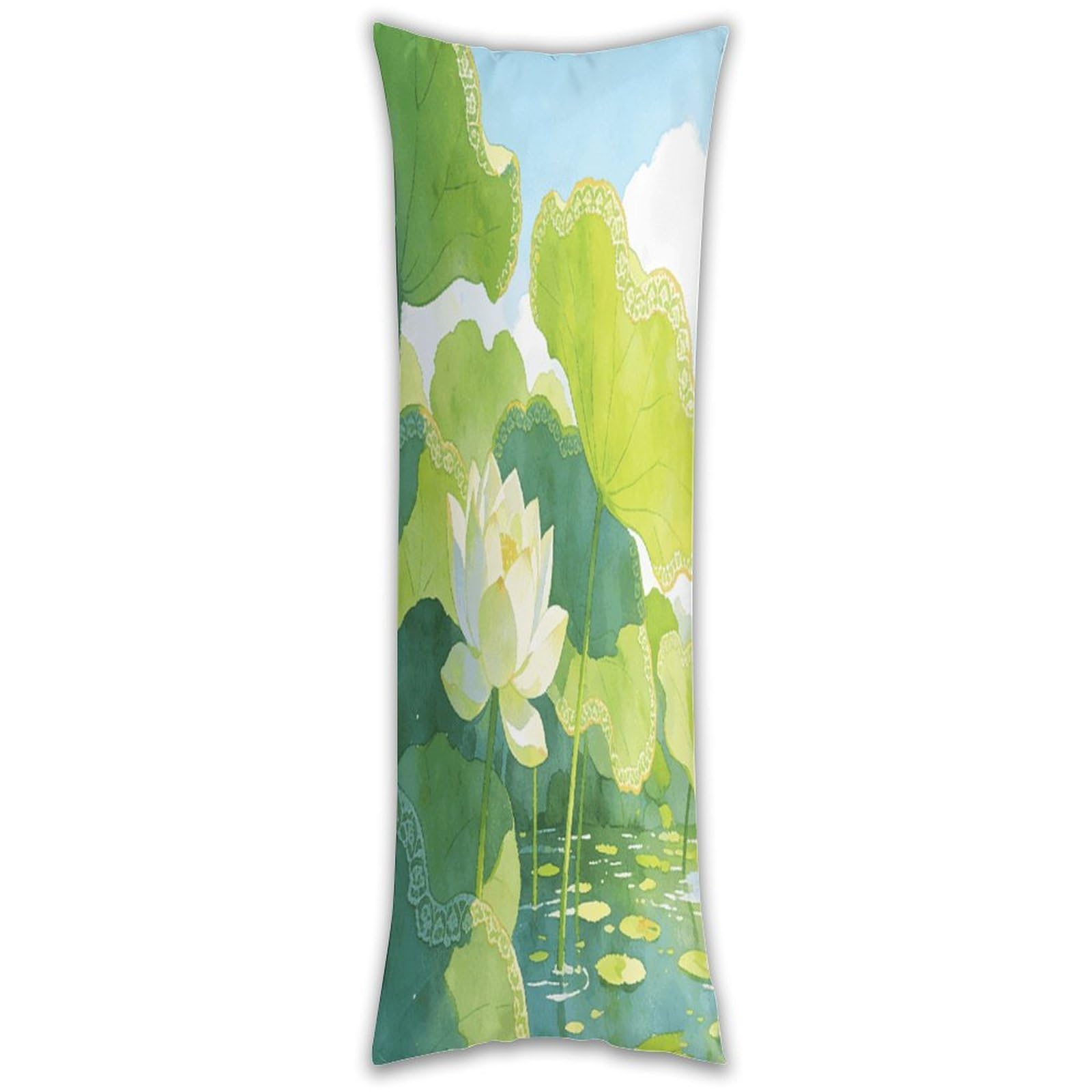 Green Lotus Pond Pillow Cases Breathable Vertical Long Pillowcase Body Pillowcase with Hidden Zipper Closure Soft and Cozy Pillow Cover 20x54 Inches for Bedroom Couch