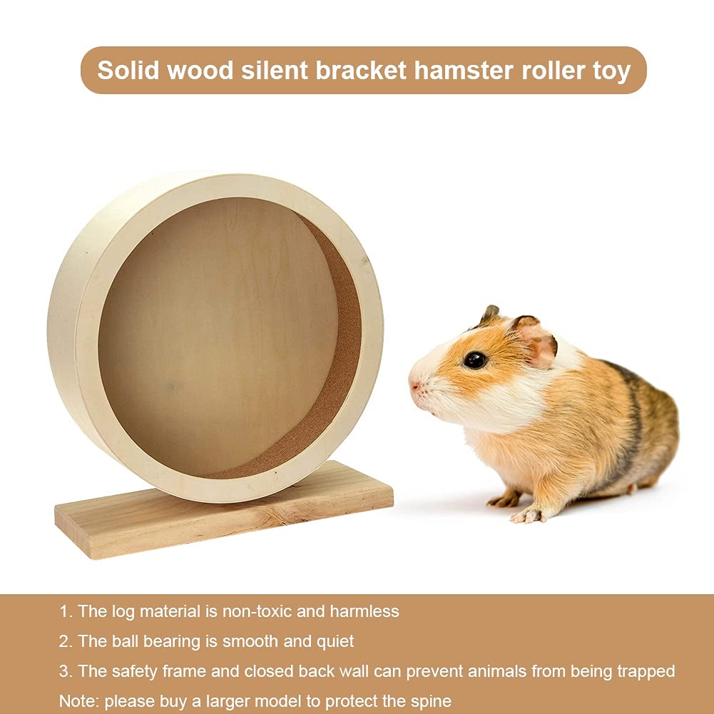 Hamster Wheel Pet Toys Pet Supplies Natural Wood Silent Running Hamster Roller Wheel Rotatory Jogging Exercise Cage (Medium)