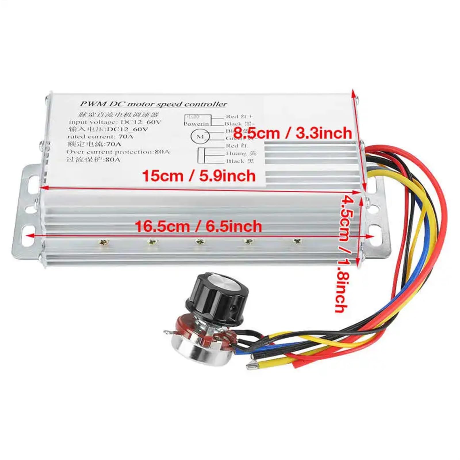 DC 12V-60V 70A 4000W PWM Motorregler Geschwindigkeitsregler Einstellbare Antriebsgeschwindigkeitsregelung Regler Metallgehäuse