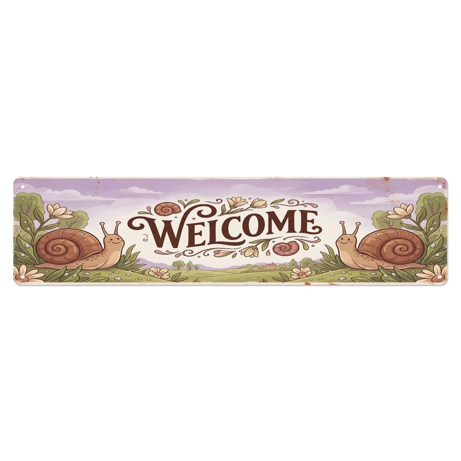 Olhnbad 4X16inch(10X40cm) Vintage Welcome Snail Shell Metal Tin Sign
