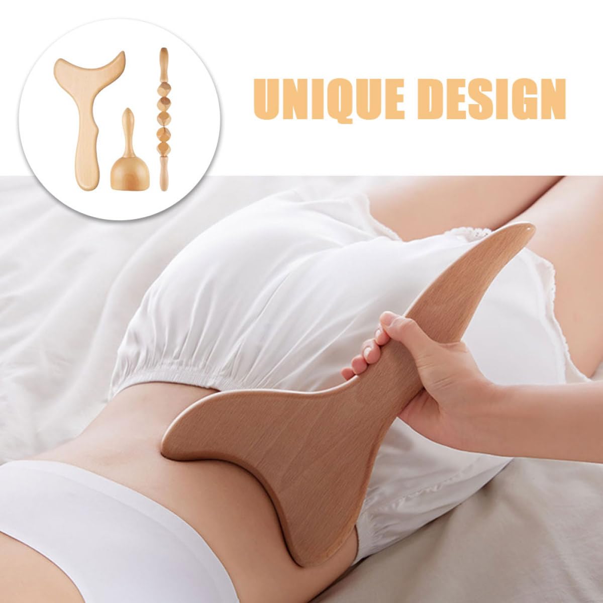 Massaggiatore in Legno per Corpo e Cervicale Funzione Massaggio e Agopressione, Set Leggero Rullo e Coppetta per Relax e Benessere