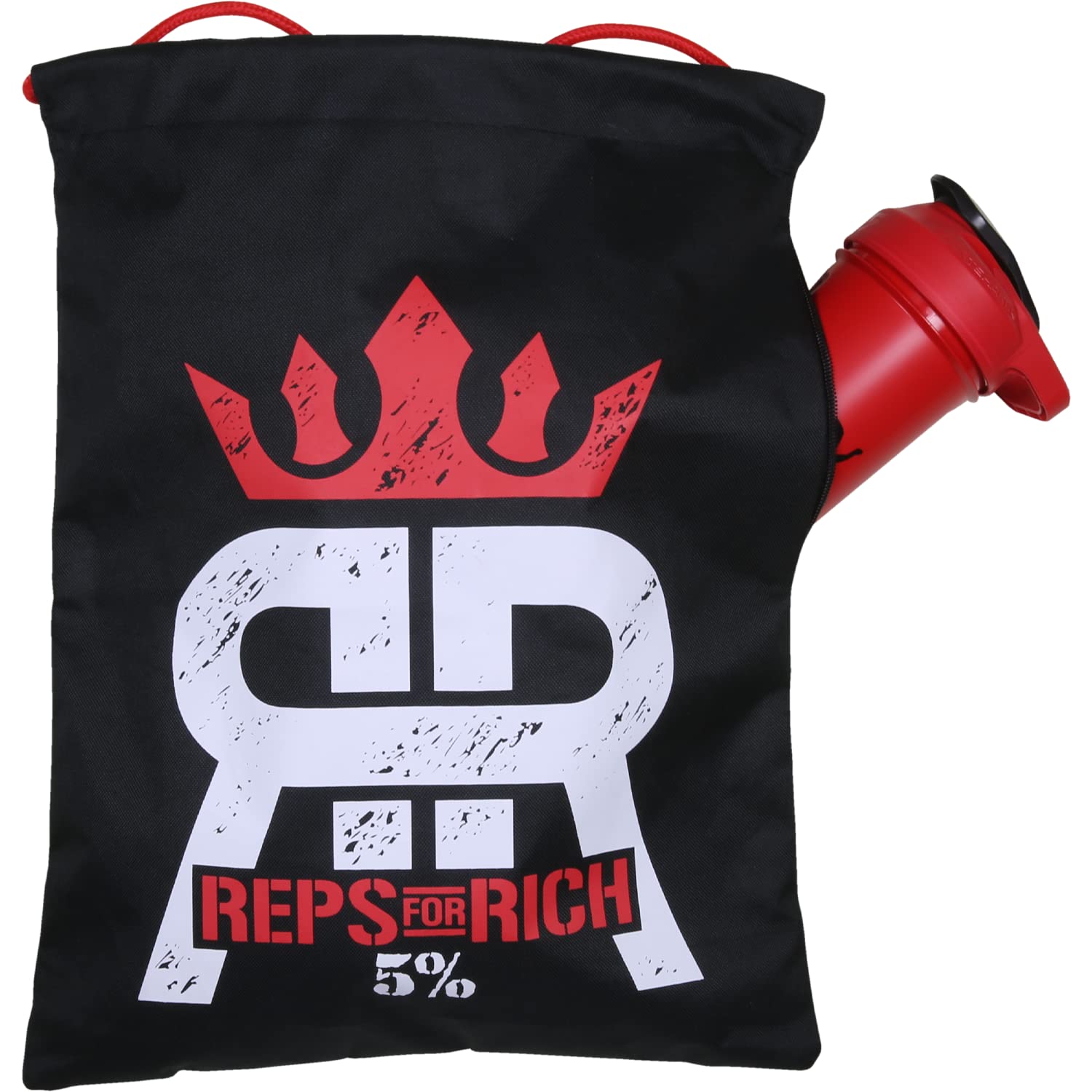 5% NutritionRich Piana Reps for Rich Drawstring Gym Bag | Premium Nylon Cords, Cinches Closed, Zip Pocket (Black/Red)