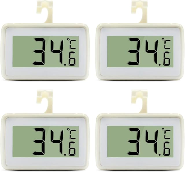 4PCS Digital Refrigerator Thermometer, Waterproof Freezer Room Thermometer,High Precision Fridge Alarm Thermometer with Hook for Kitchen Home,°C/°F Convertible