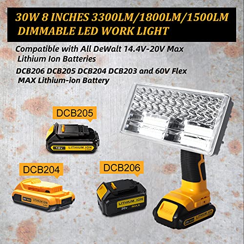 20V Light for Dewalt Light, WaxPar 30W 3300LM Cordless LED Spotlight Floodlight Powered by DeWalt 20V MAX Li-Ion Battery with USB Port & 110 Degree Pivoting Zinc Alloy Head - Image 3