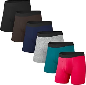 Mens Cotton Boxer Briefs, No-Ride-Up Underwear, 3 or 6 Pack