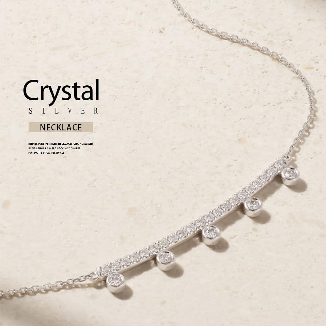 Silver Crystal Necklace for Women Tiny Rhinestone Pendant Necklacs Chain Jewelry Minimalist Choker - Image 4