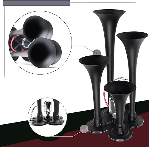 Miniatura 10 de FARBIN Bocina de tren para camión 178DB Bocinas de aire súper ruidosas, kit de 4 bocinas de trompeta con compresor de aire de 150 PSI 12V tanque de