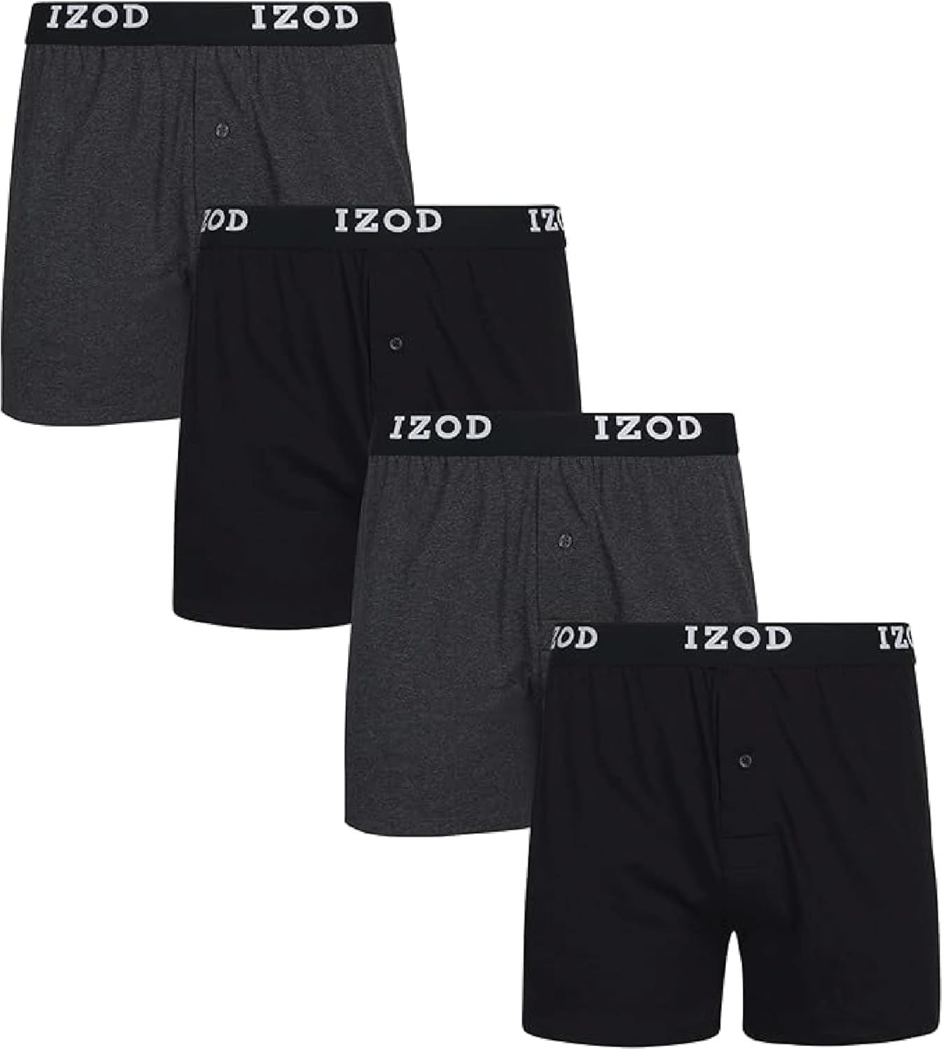 IZOD Mens Boxer Shorts - 4 Pack Performance Knit Cotton Boxers for Men with Button Fly - Lightweight Mens Boxers, 4" Inseam