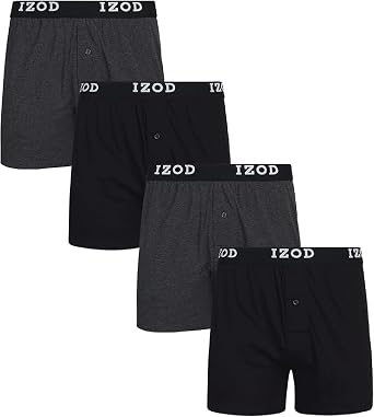 شورت بوكسر رجالي من IZOD - 4 قطع بوكسر قطني محبوك عالي الأداء للرجال مع أزرار - بوكسر رجالي خفيف الوزن، 4 بوصات