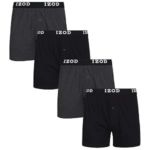 IZOD Mens Boxer Shorts - 4 Pack Performance Knit Cotton Boxers for Men with Button Fly - Lightweight