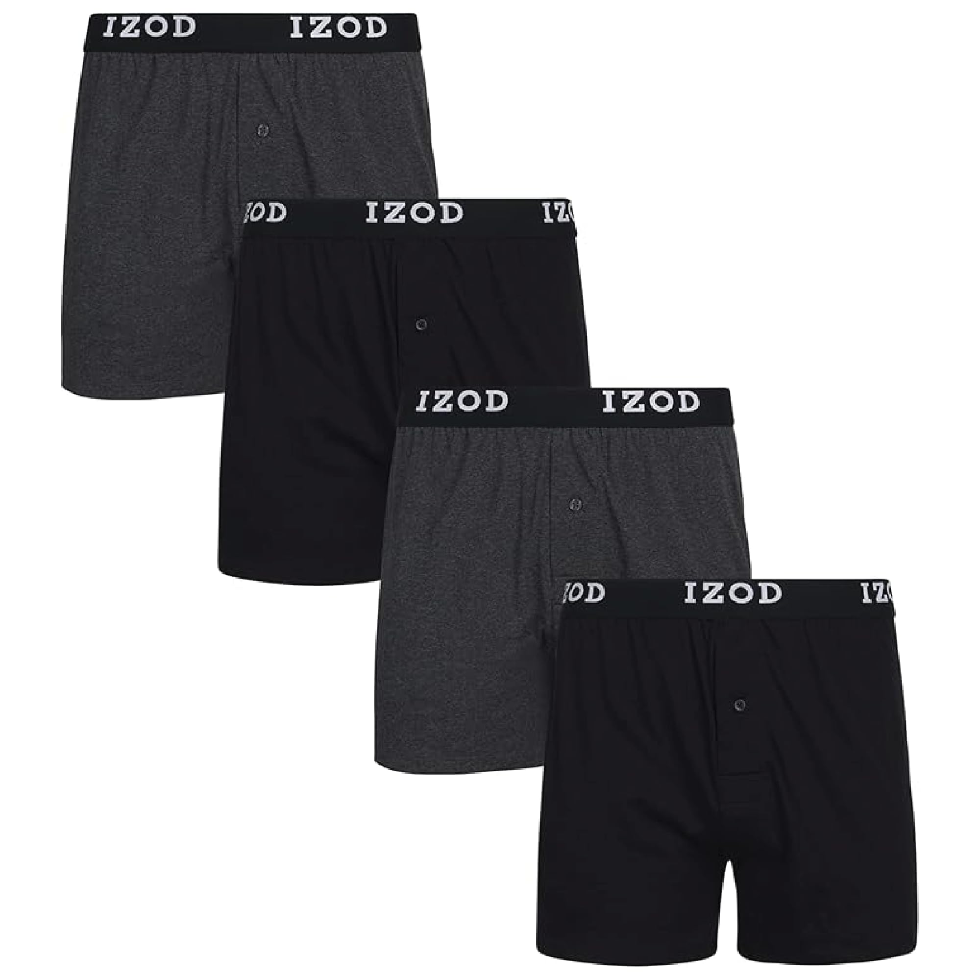 IZOD Mens Boxer Shorts - 4 Pack Performance Knit Cotton Boxers for Men with Button Fly - Lightweight