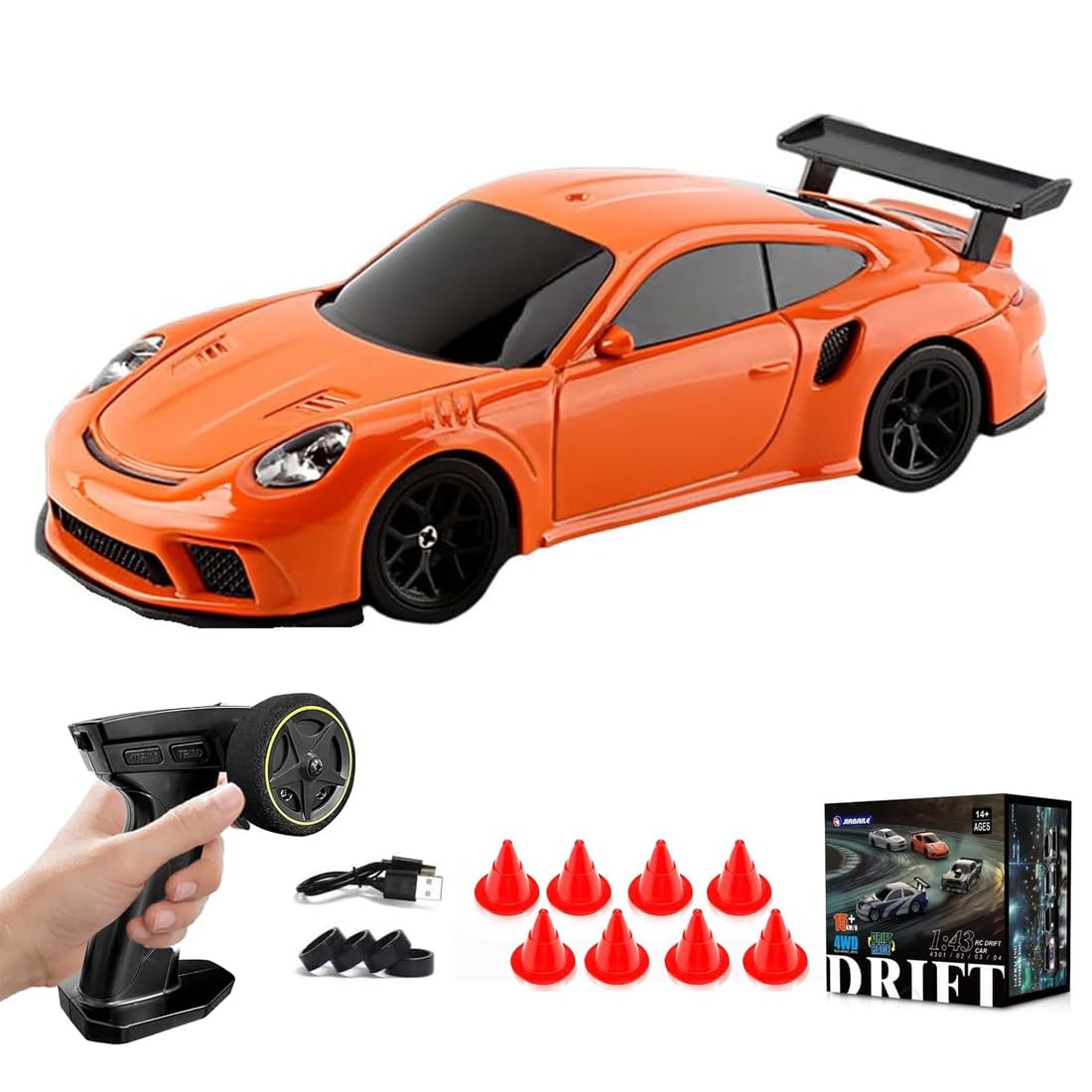 1/43 Scale Mini Drift Cars, Electric Full Proportional 2.4G Remote Control Racing Drift Car Model with Lights Kit, 15KM/H High Speed Vehicle Gift for Adults