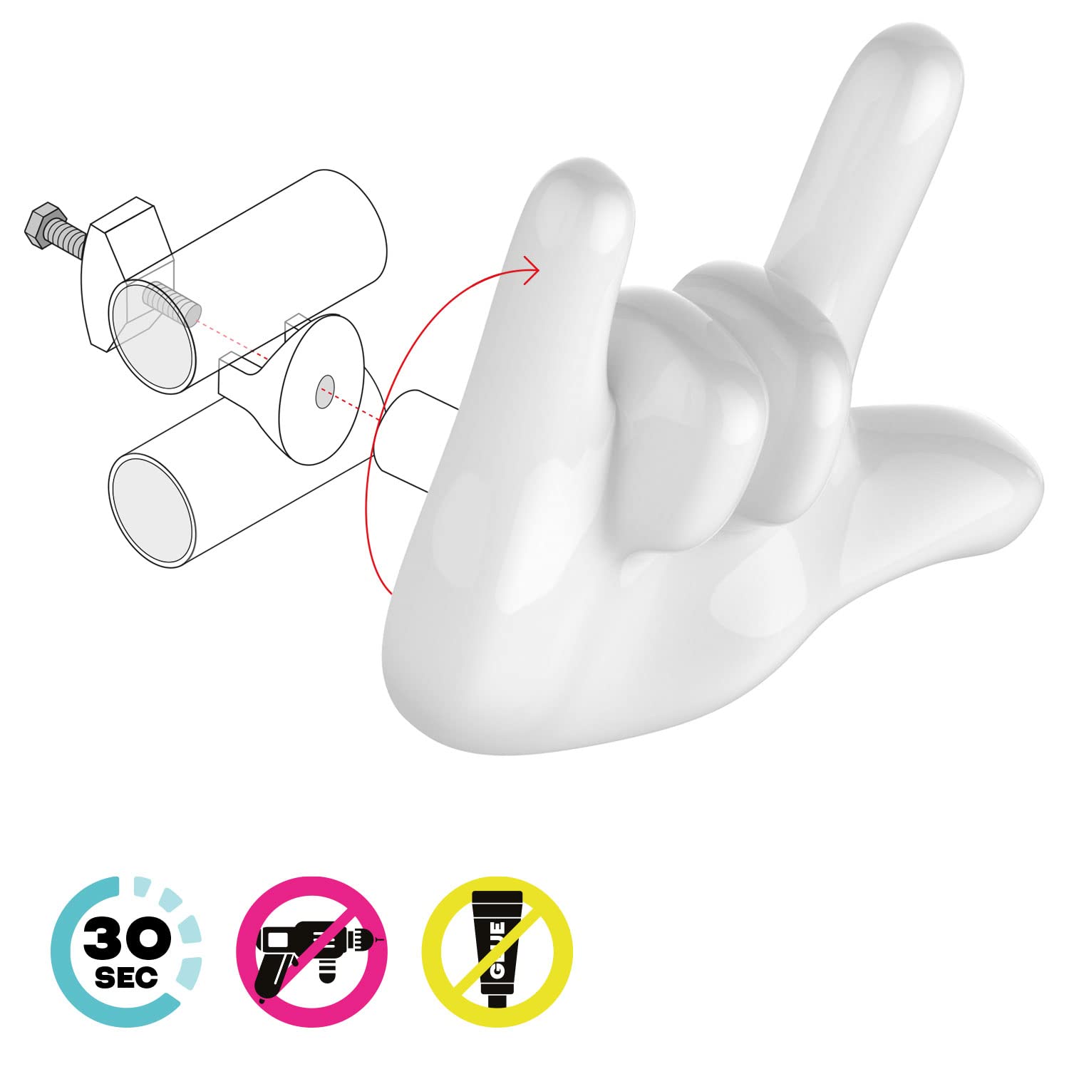 Letshelter Appendino in Ceramica per scaldasalviette e termoarredo a Forma di Segno I Love You Bianco Realizzato artigianalmente in Italia - Si installa Direttamente al radiatore