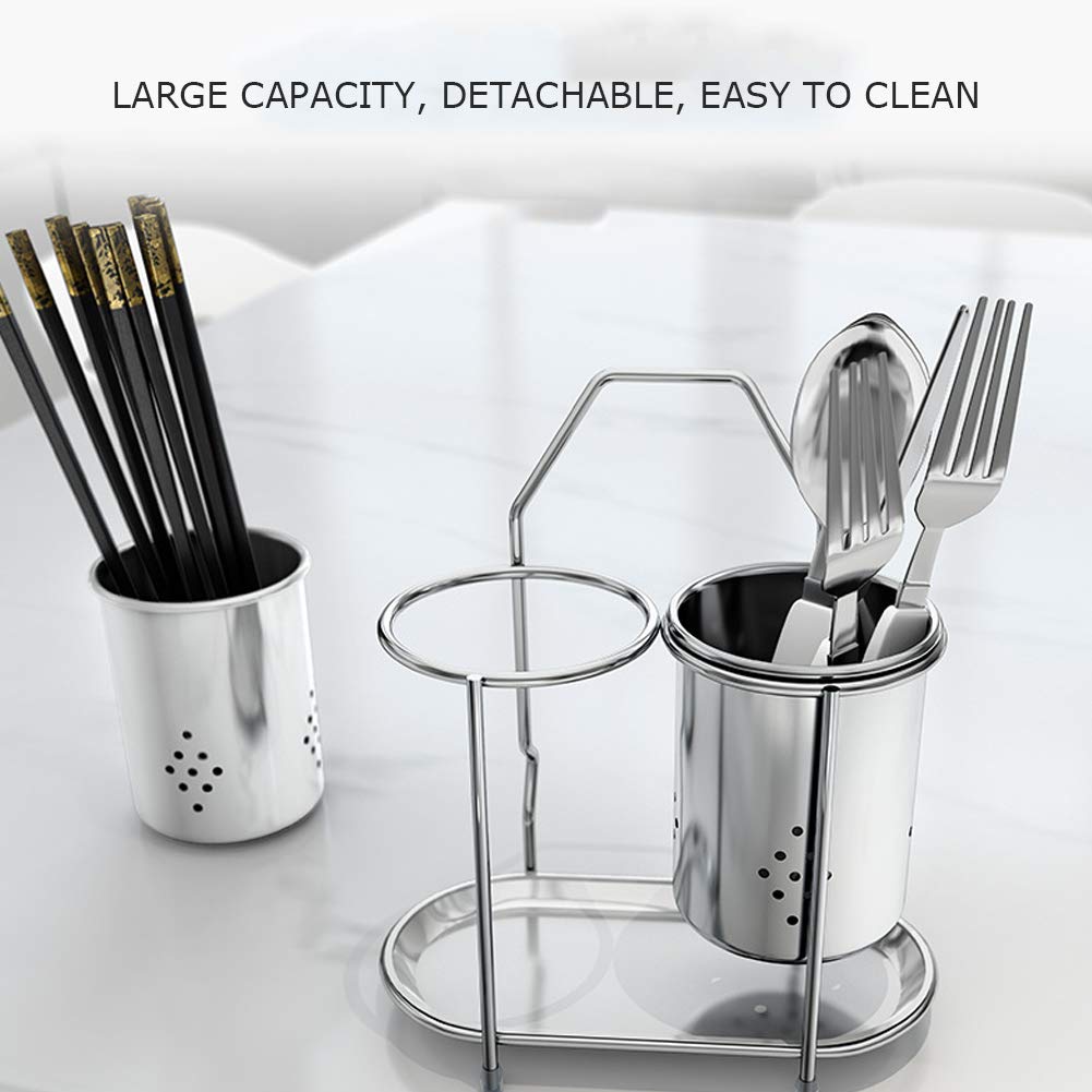 Beufee Utensil Holder, Stainless Steel Wall Mounted Chopsticks Organizer Utensil Drying Rack for Forks Spoons Chopsticks