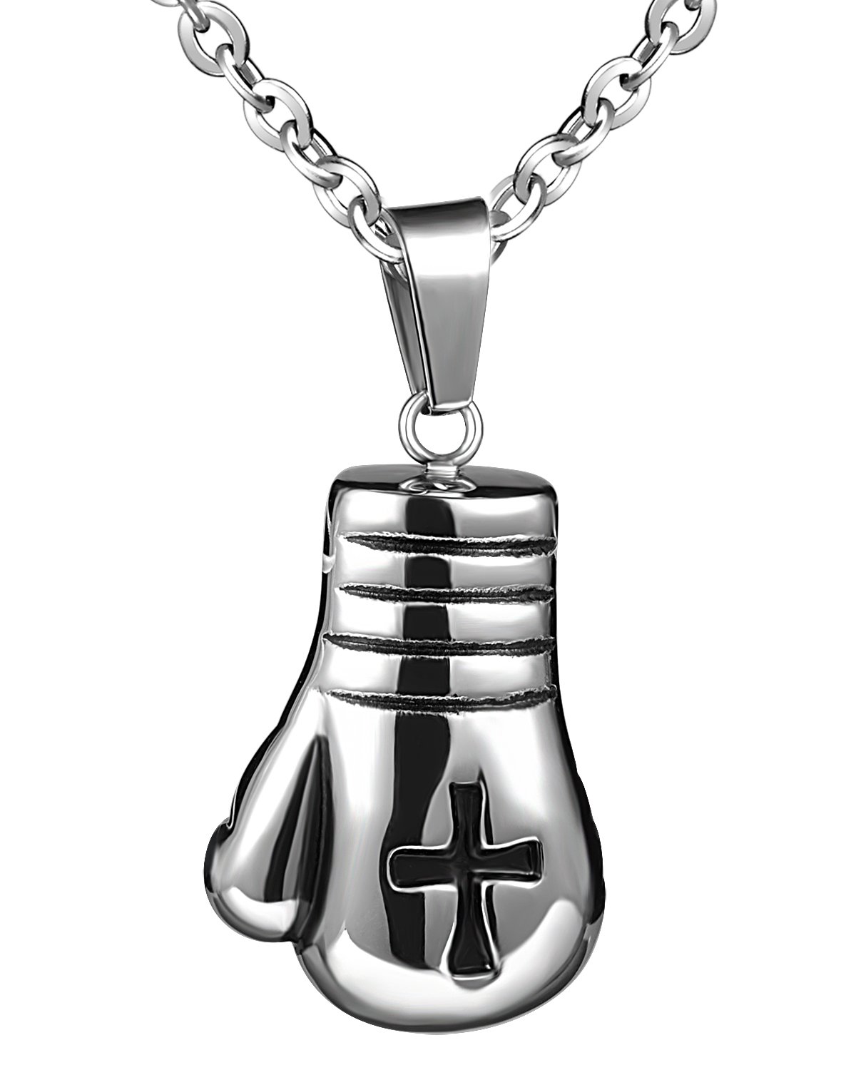 Ciondolo Uomo Pesante JUMBO 3D: Guantone Da Boxe E Croce In Acciaio Inox Placcato Oro - H&amp;J Jewelry