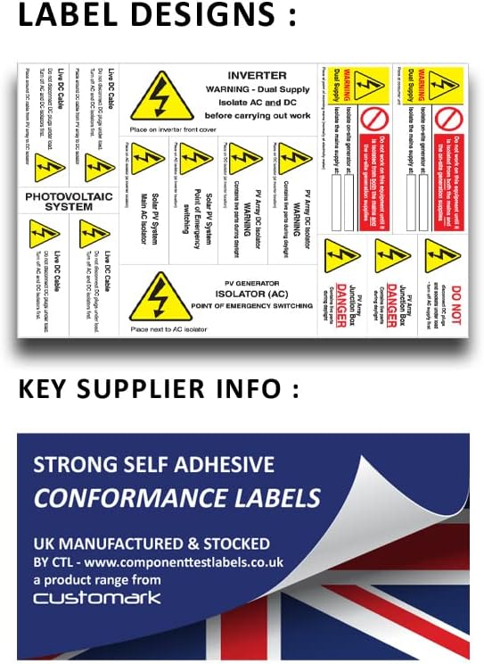 Solar PV System Installation Warning Label Set, A4 Sheet - Image 3