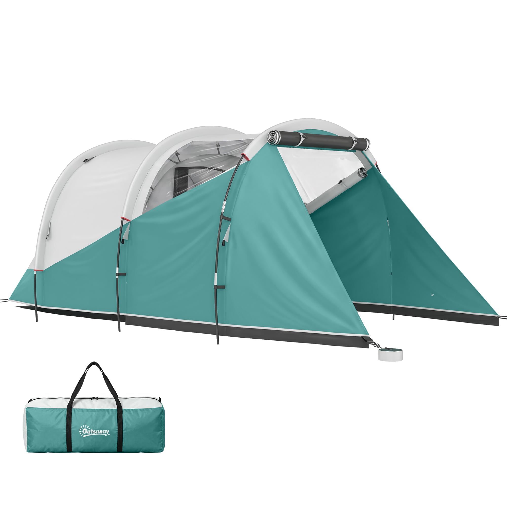 Outsunny 2 Room Camping Tent for 3 Man, 3000mm Waterproof Family Tent with Sewn-in Groundsheet, Portable with Carry Bag, for Fishing Hiking Festival, Green