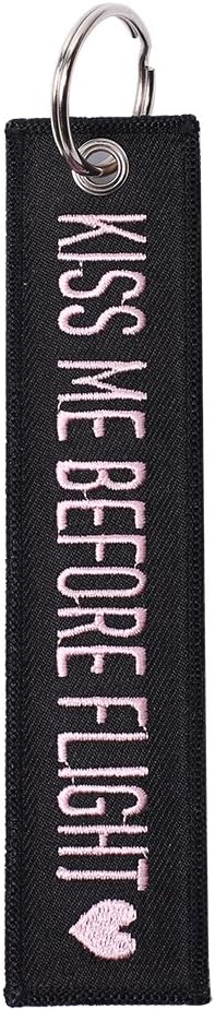 ICONA Embroidered Keychain- KISS ME BEFORE FLIGHT - LOVE (BLACK)