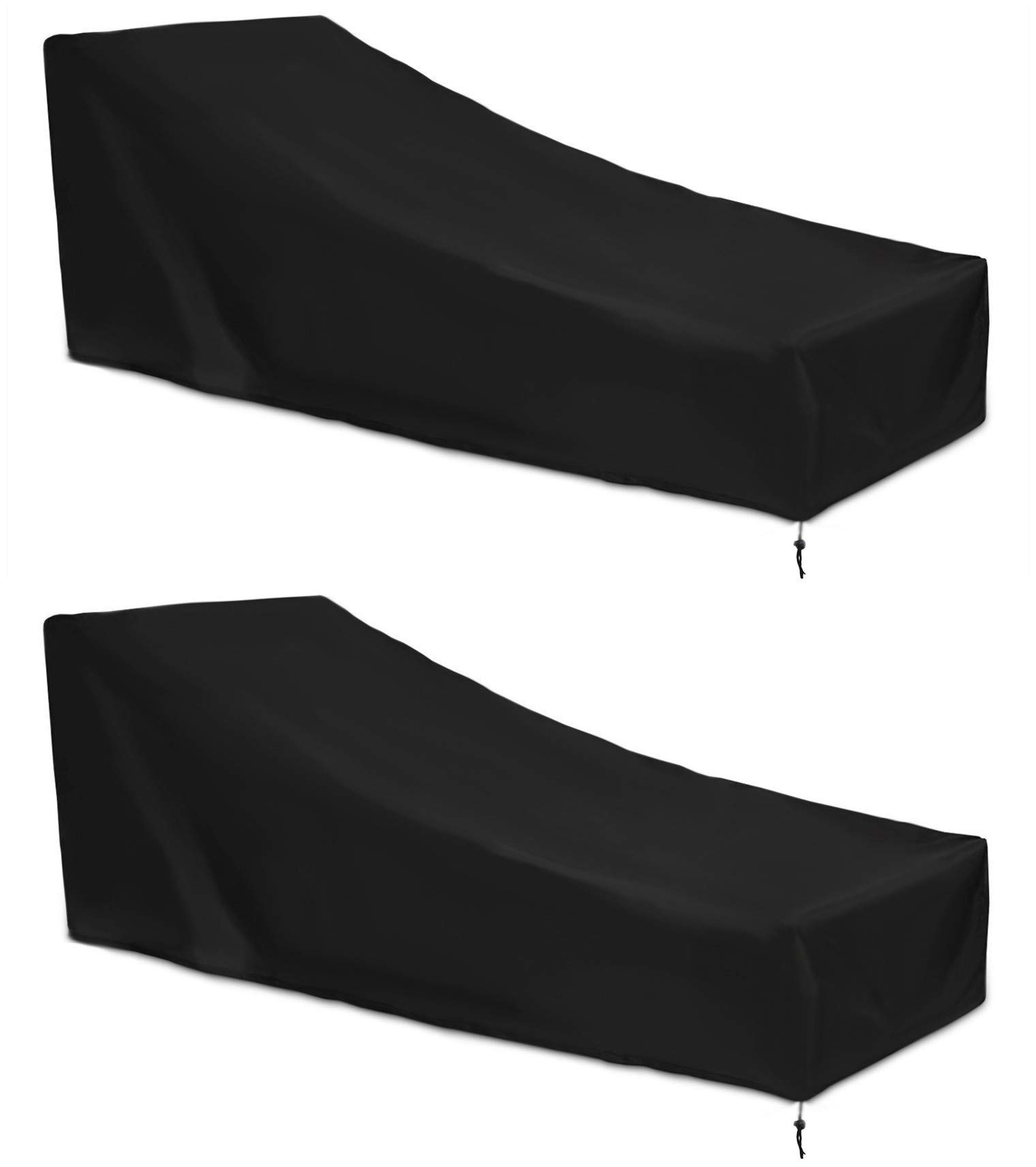 Juego de 2 fundas impermeables para tumbonas de jardín, para exteriores, tela Oxford, 208 x 76 x 41 – 79 cm, color negro