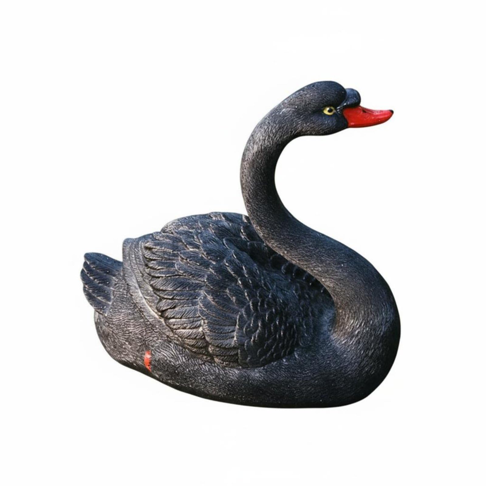 Sculpture cygne en résine noire gauche Gralara pour bassin et aménagement paysager