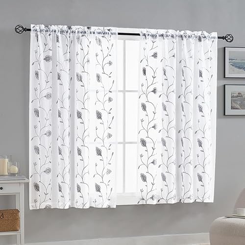 Miniatura 25 de MYSTIC-HOME Cortinas traslúcidas de 84 pulgadas de largo, 2 paneles de cortinas traslúcidas blancas para dormitorio y sala de estar, cortinas para