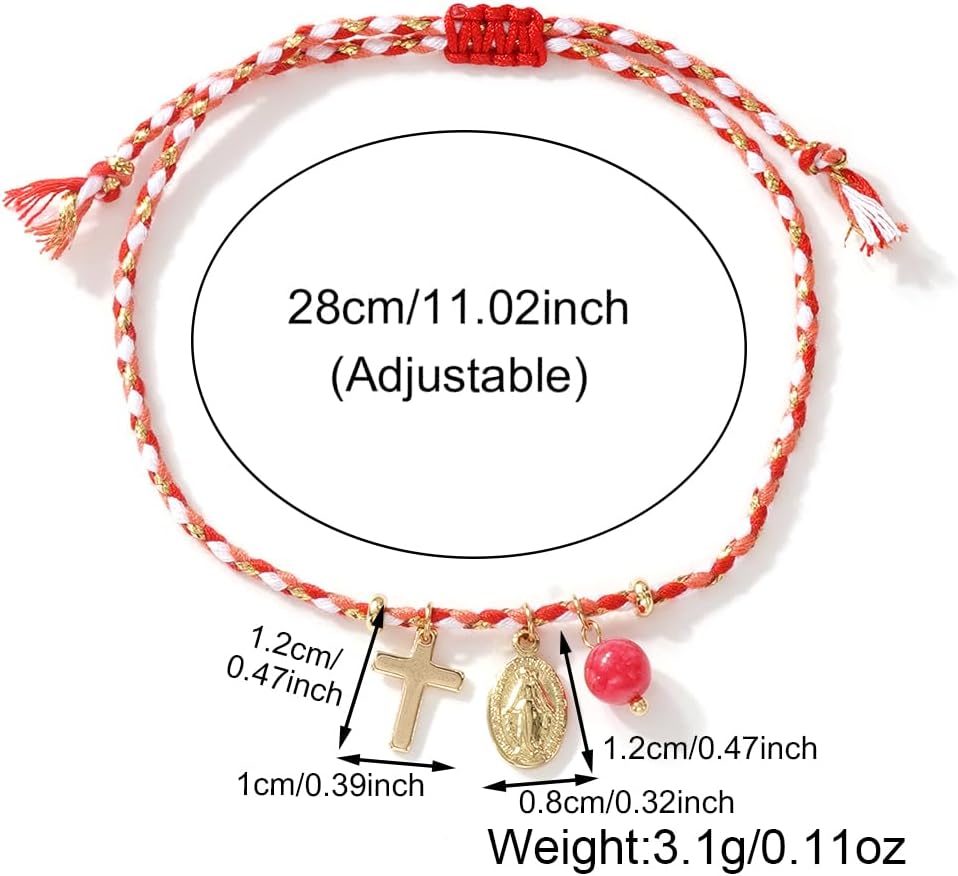 Cross Bracelet for Women Handmade Crystal Stackable Adjustable Colorful Braided String Rope Bracelet Stack Natural Stone Beads Religious Jewelry Christian Friendship Gifts for Women - Image 6